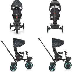 Byox Dreirad Tricycle Orion faltbar, PU-Reifen, drehbarer Sitz, Schiebestange türkis