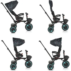 Byox Dreirad Tricycle Orion faltbar, PU-Reifen, drehbarer Sitz, Schiebestange türkis
