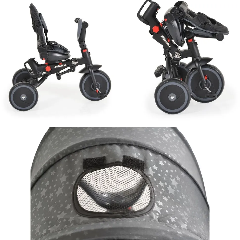 Byox Dreirad Tricycle Pluto, faltbar, EVA-Reifen, Schiebestange, Sitz drehbar grau