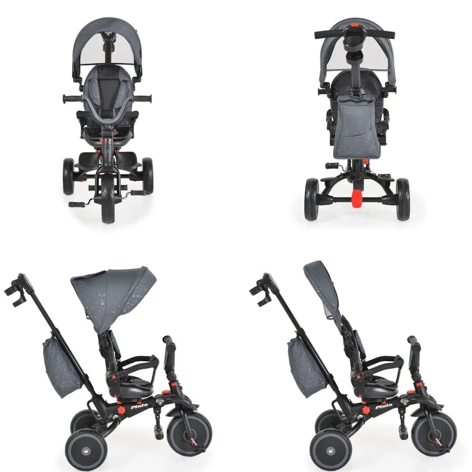 Byox Dreirad Tricycle Pluto, faltbar, EVA-Reifen, Schiebestange, Sitz drehbar grau