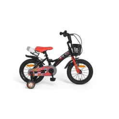 Byox Kinderfahrrad Robo 14 Zoll, Stützräder, Frontkorb, Getränkehalter, Klingel schwarz