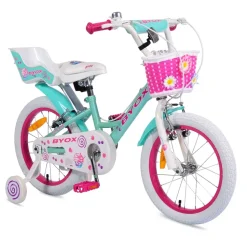 Byox Kinderfahrrad 16 Zoll Cupcake, Stützrädern, Puppensitz, Korb, Metallrahmen pink