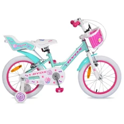 Byox Kinderfahrrad 16 Zoll Cupcake, Stützrädern, Puppensitz, Korb, Metallrahmen pink