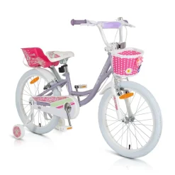 Byox Kinderfahrrad 20 Zoll Fashion Girl, Stützräder, Korb am Lenker, Puppensitz lila