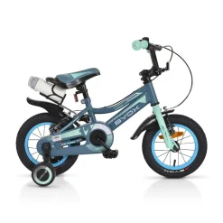 Byox Kinderfahrrad 12 Zoll Prince, sportliches Design, Stützräder, Kettenschutz grau-blau