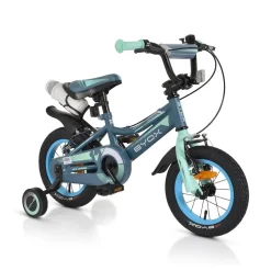 Byox Kinderfahrrad 12 Zoll Prince, sportliches Design, Stützräder, Kettenschutz grau-blau