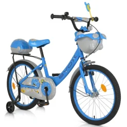 Byox Kinderfahrrad 20 Zoll 2002, Stützräder, Klingel, Höhe einstellbar, Körbe blau
