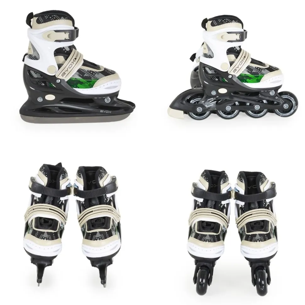 Byox Kinder Inliner, Schlittschuhe 2 in 1 Iceberg PU-Räder Schnürrsenkel Tasche Größe M (34-37)