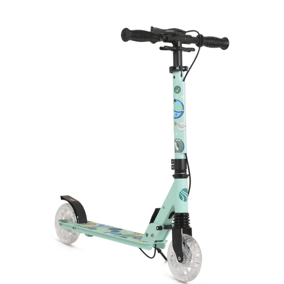 Byox Kinderroller Snazzy faltbar Hinterradbremse Seitenständer LED-Räder 100 kg grün