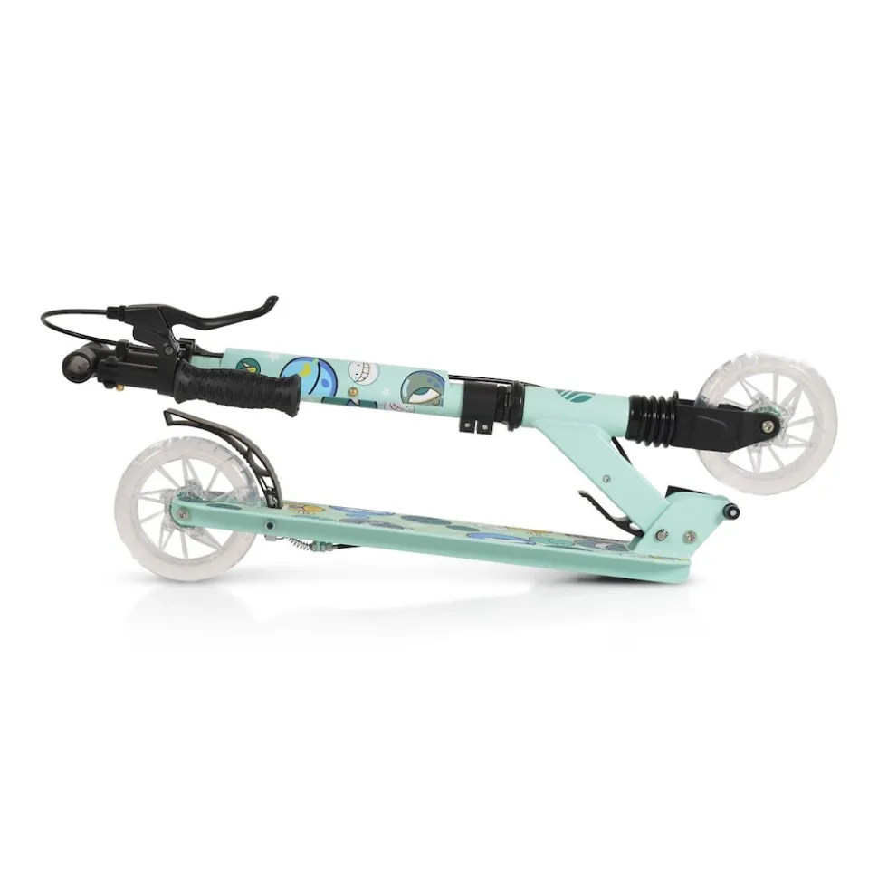Byox Kinderroller Snazzy faltbar Hinterradbremse Seitenständer LED-Räder 100 kg grün