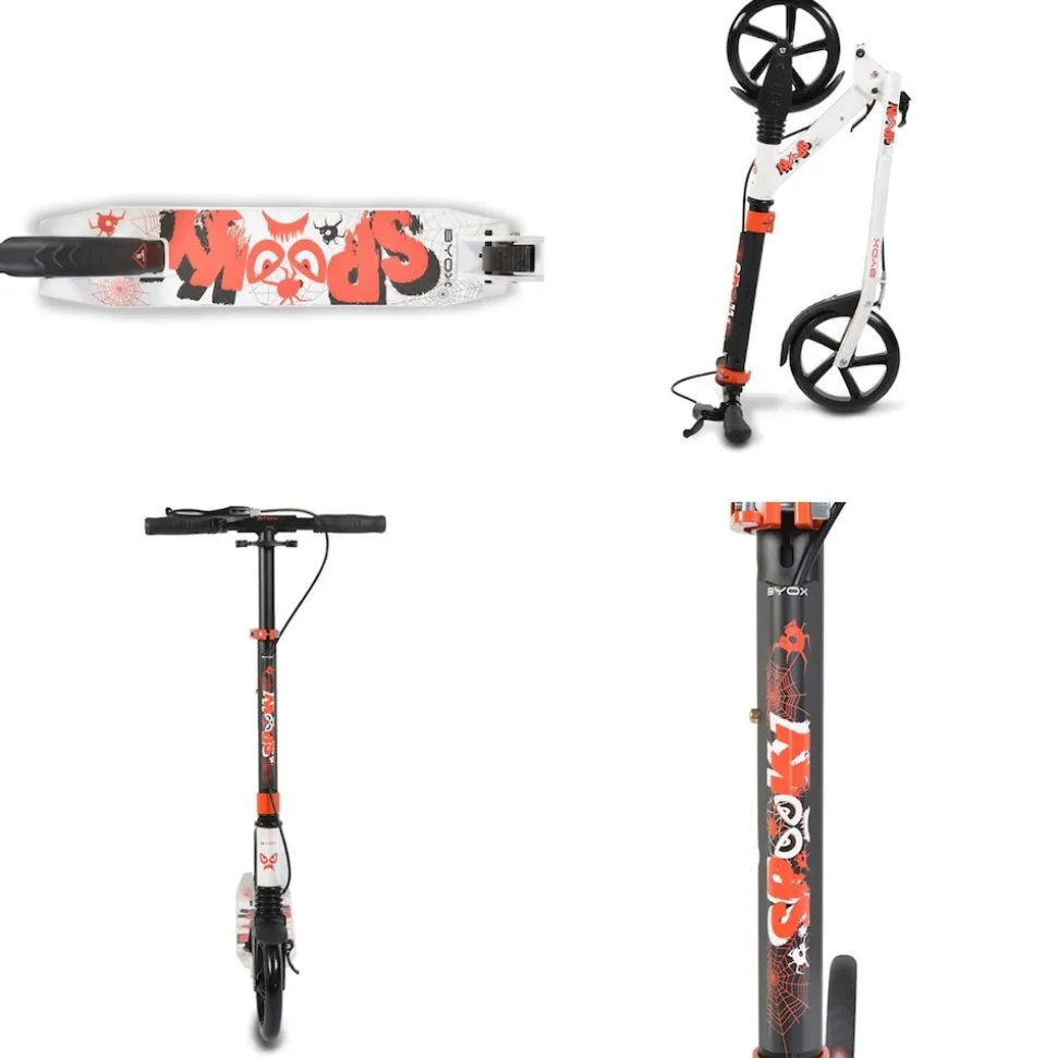 Byox Kinderroller Spooky klappbar, bis 100 kg, Bremse, Stoßdämpfer vorne, ABEC-7 weiß