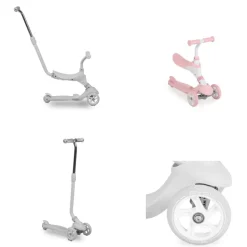 Byox Kinderroller Tristar 3 in 1 Roller Rutscher Schiebestange PU Räder ABEC-5 rosa weiß