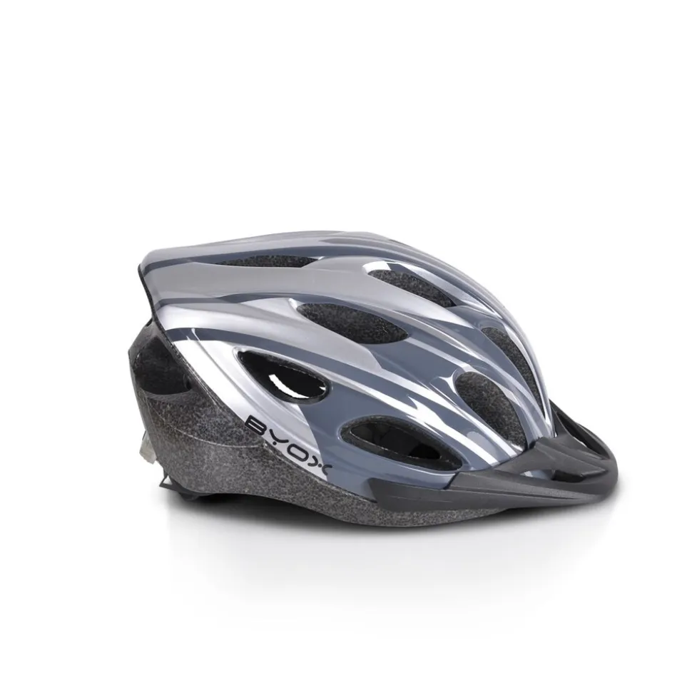 Byox Kinder Schutzhelm Y02, 17 Löcher, Größe M, einstellbar 54-58 cm, LED-Licht grau