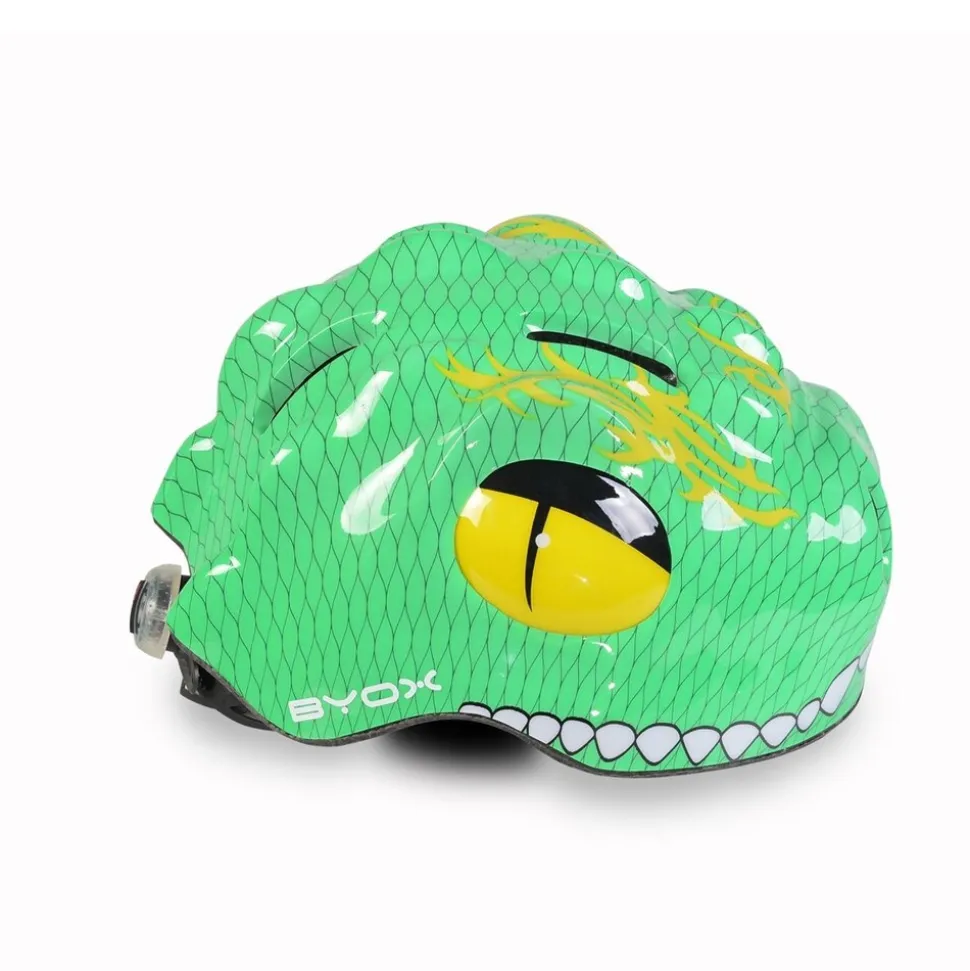 Byox Schutzhelm Y27 Dino Gr S 48 - 54 cm, einstellbar, 4 Löcher, LED-Beleuchtung grün
