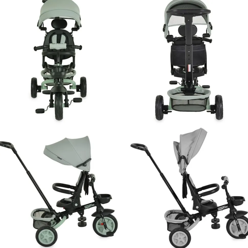 Byox Tricycle Explore 3 in 1 Dreirad umkehrbarer Sitz Schiebegriff Körbe Pedale hellgrün