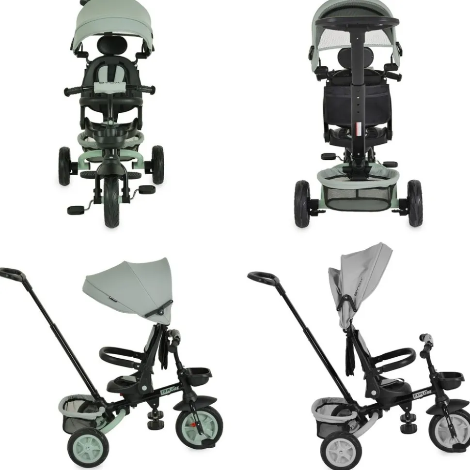 Byox Tricycle Explore 3 in 1 Dreirad umkehrbarer Sitz Schiebegriff Körbe Pedale hellgrün
