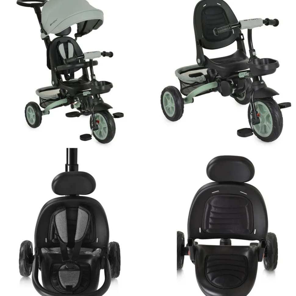 Byox Tricycle Explore 3 in 1 Dreirad umkehrbarer Sitz Schiebegriff Körbe Pedale hellgrün
