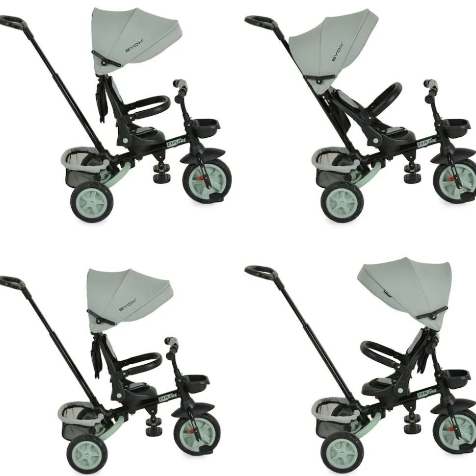 Byox Tricycle Explore 3 in 1 Dreirad umkehrbarer Sitz Schiebegriff Körbe Pedale hellgrün