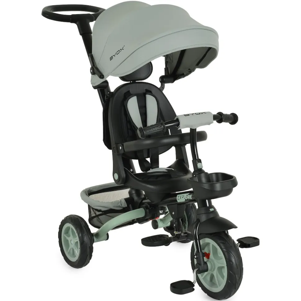 Byox Tricycle Explore 3 in 1 Dreirad umkehrbarer Sitz Schiebegriff Körbe Pedale hellgrün