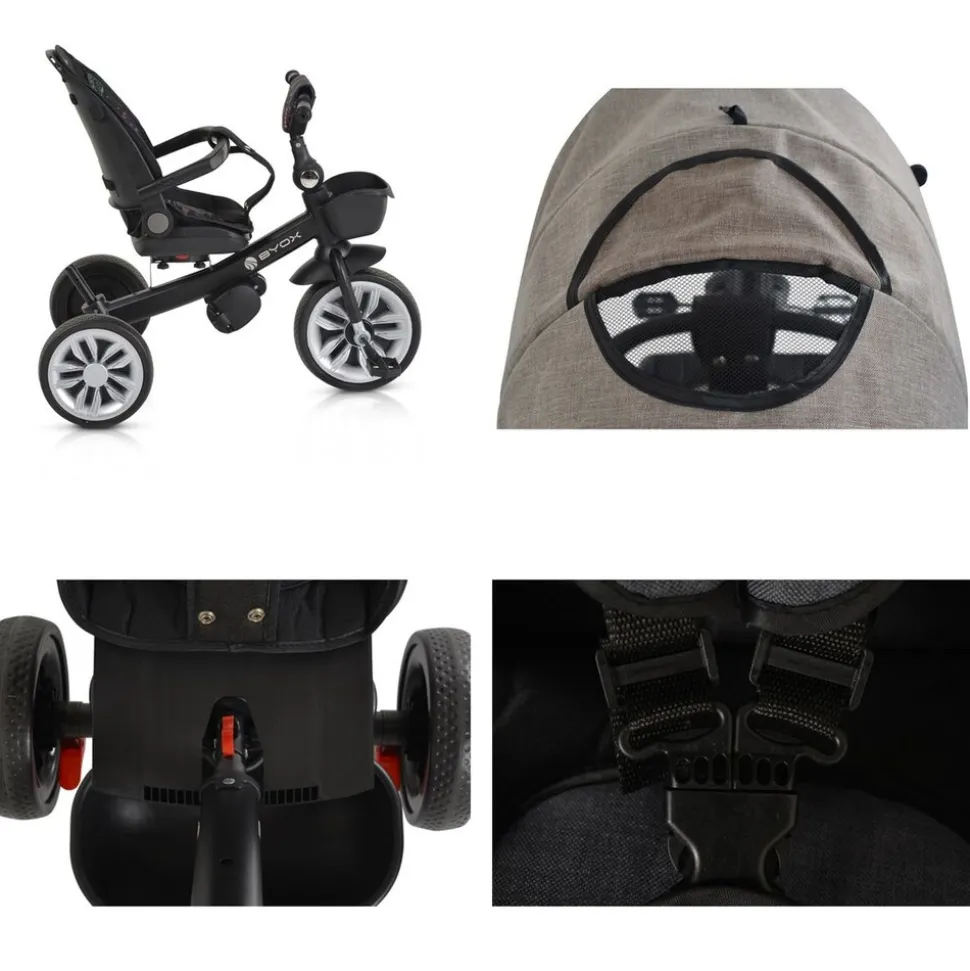 Byox Tricycle Space 3 in 1 Dreirad Getränkehalter, Korb, Schiebegriff, EVA-Räder beige