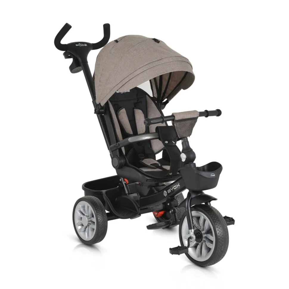 Byox Tricycle Space 3 in 1 Dreirad Getränkehalter, Korb, Schiebegriff, EVA-Räder beige