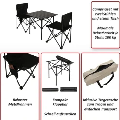Campingset MCW-N50, Tisch 2x Stuhl Klappstuhl Anglerstuhl faltbar, Metall ~ weiß