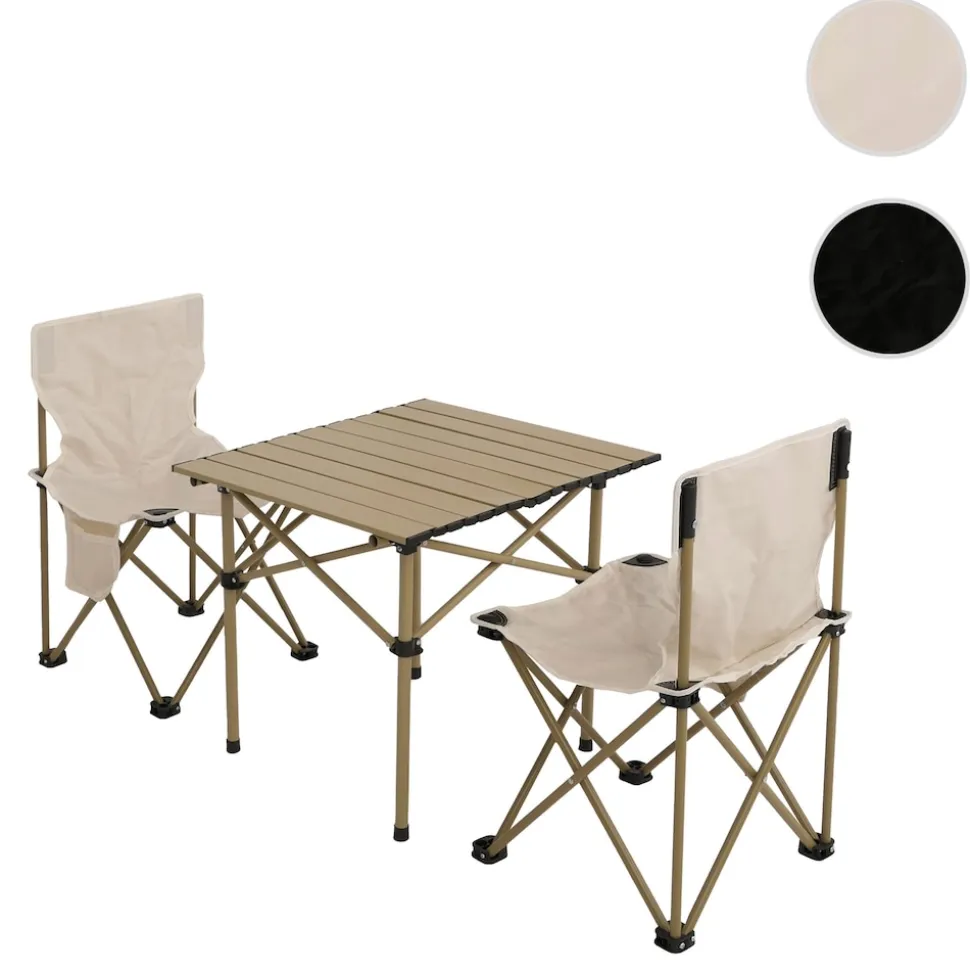 Campingset MCW-N50, Tisch 2x Stuhl Klappstuhl Anglerstuhl faltbar, Metall ~ weiß