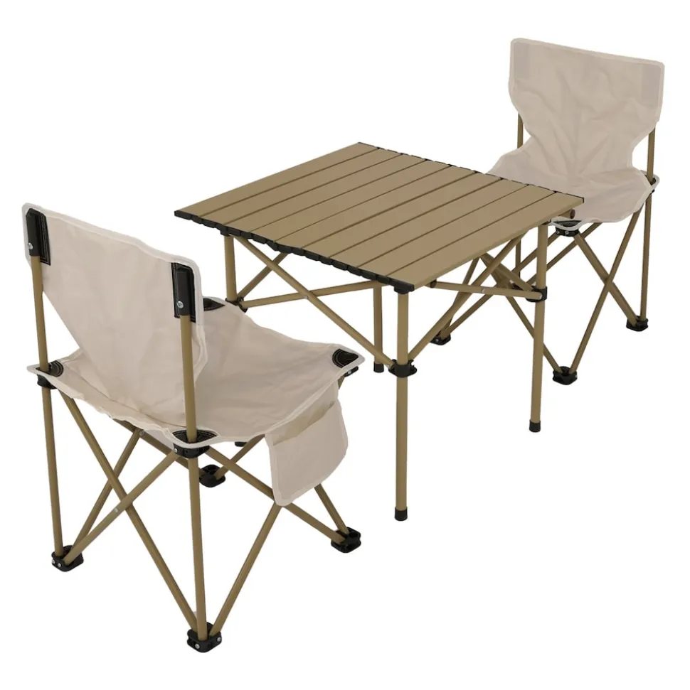 Campingset MCW-N50, Tisch 2x Stuhl Klappstuhl Anglerstuhl faltbar, Metall ~ weiß