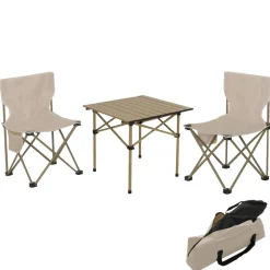 Campingset MCW-N50, Tisch 2x Stuhl Klappstuhl Anglerstuhl faltbar, Metall ~ weiß