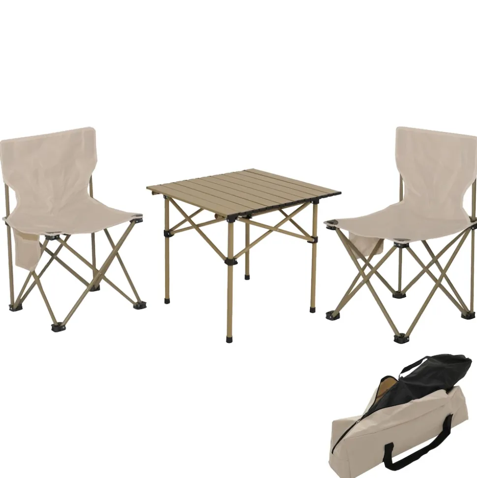Campingset MCW-N50, Tisch 2x Stuhl Klappstuhl Anglerstuhl faltbar, Metall ~ weiß