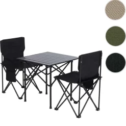 Campingset MCW-Q39, Tisch 2x Stuhl Klappstuhl Anglerstuhl faltbar, Metall Stoff ~ schwarz