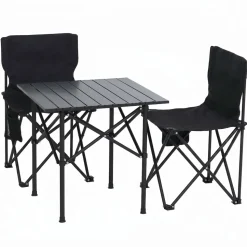 Campingset MCW-Q39, Tisch 2x Stuhl Klappstuhl Anglerstuhl faltbar, Metall Stoff ~ schwarz