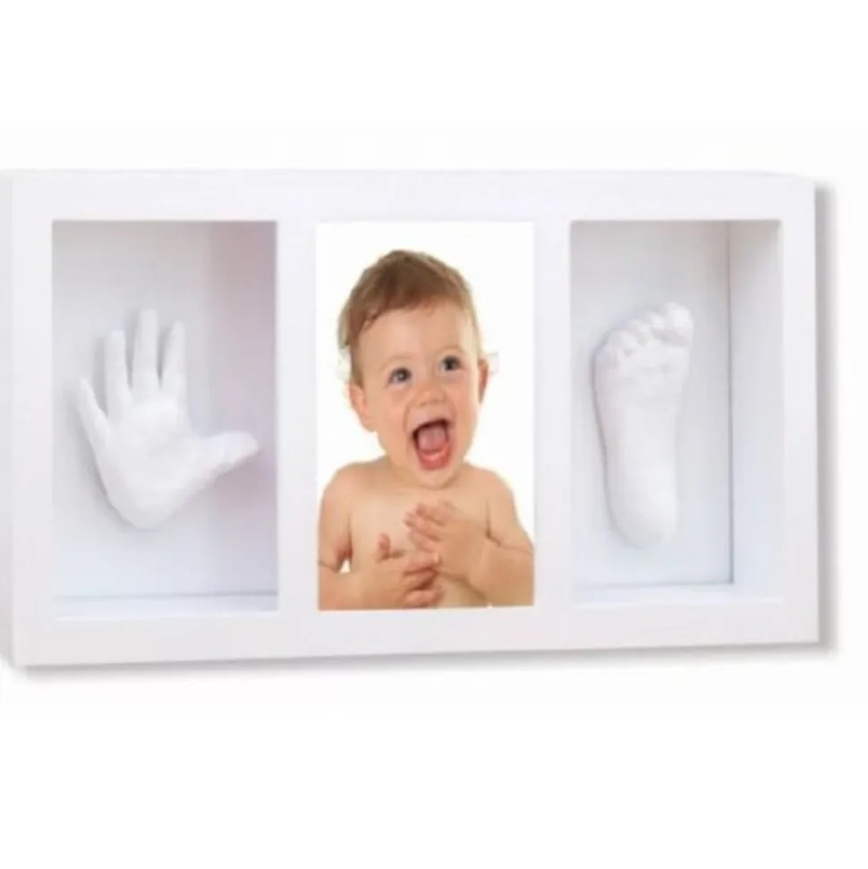 Cangaroo Baby Gipsabdruck 3D Hand- und Fußabdruckset, Fotorahmen aus Holz weiß