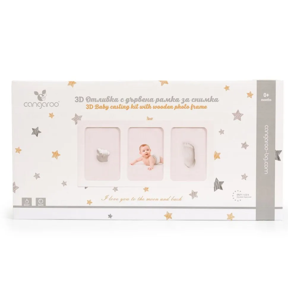 Cangaroo Baby Gipsabdruck 3D Hand- und Fußabdruckset, Fotorahmen aus Holz weiß