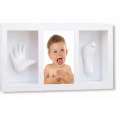 Cangaroo Baby Gipsabdruck 3D Hand- und Fußabdruckset, Fotorahmen aus Holz weiß