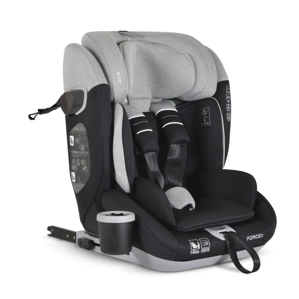 Cangaroo Kindersitz Force i-Size (76-150cm) Isofix, Getränkehalter, Top Tether grau