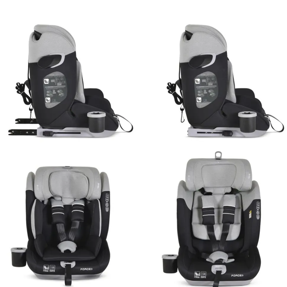Cangaroo Kindersitz Force i-Size (76-150cm) Isofix, Getränkehalter, Top Tether grau
