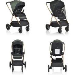 Cangaroo Kinderwagen 2 in 1 Hydra Babywanne Sportsitz Fußabdeckung Moskitonetz grün
