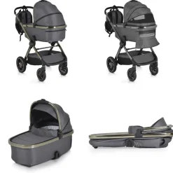 Cangaroo Kinderwagen 2 in1 iClick klappbar, Wickeltasche, Sportsitz, Babywanne grau