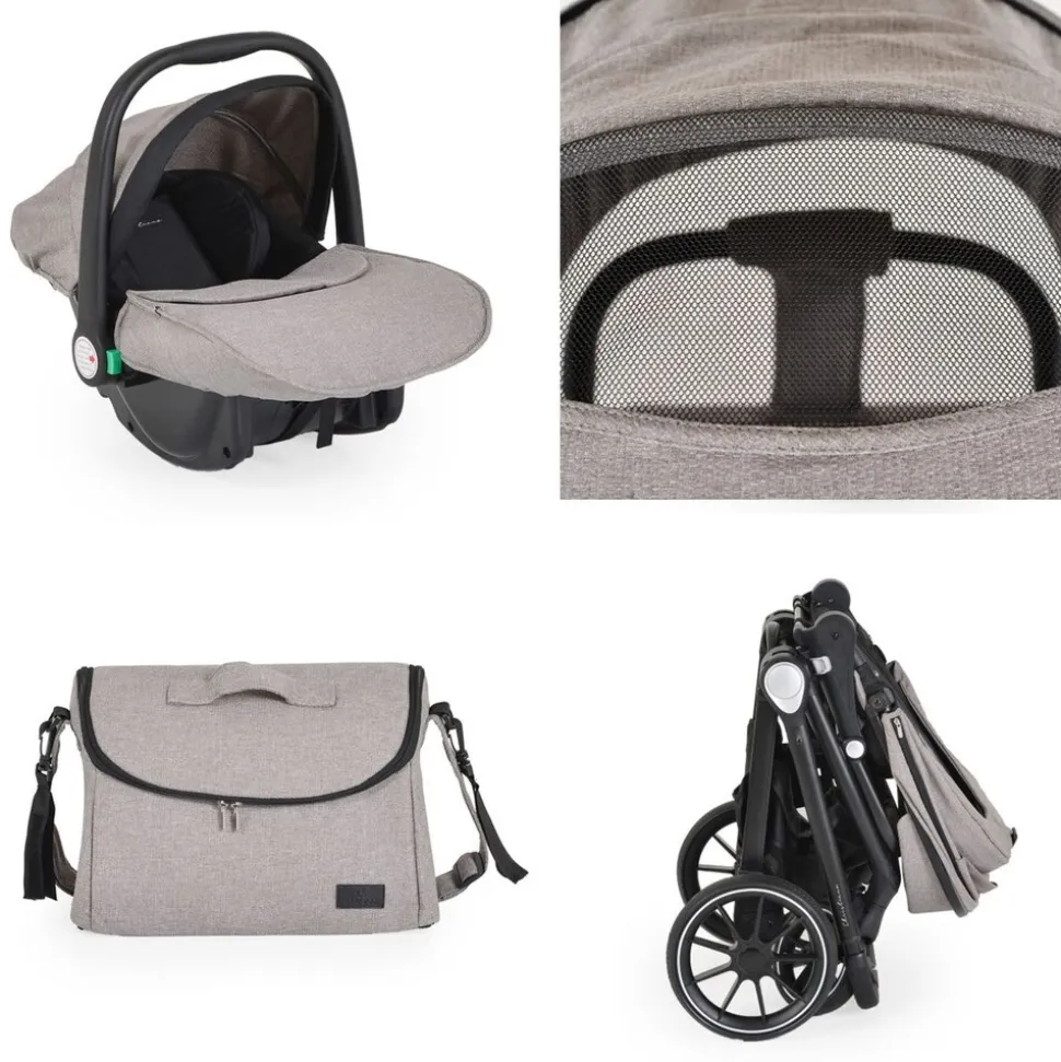Cangaroo Kombikinderwagen 3 in 1 Christiano Babywanne Babyschale klappbar Tasche beige