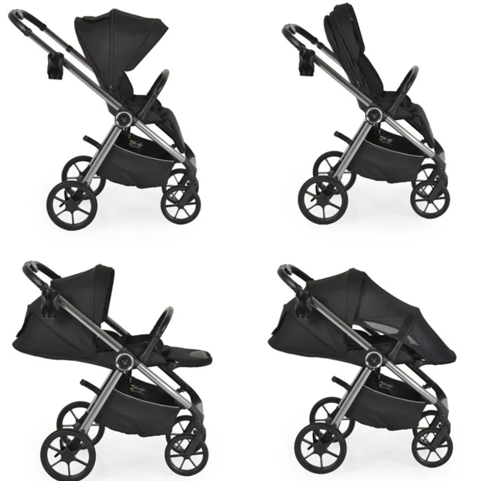 Cangaroo Kombikinderwagen Unique 3 in 1 Babyschale Stoßdämpfer PU-Räder Tasche schwarz