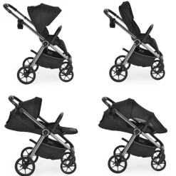 Cangaroo Kombikinderwagen Unique 3 in 1 Babyschale Stoßdämpfer PU-Räder Tasche schwarz