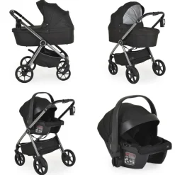 Cangaroo Kombikinderwagen Unique 3 in 1 Babyschale Stoßdämpfer PU-Räder Tasche schwarz