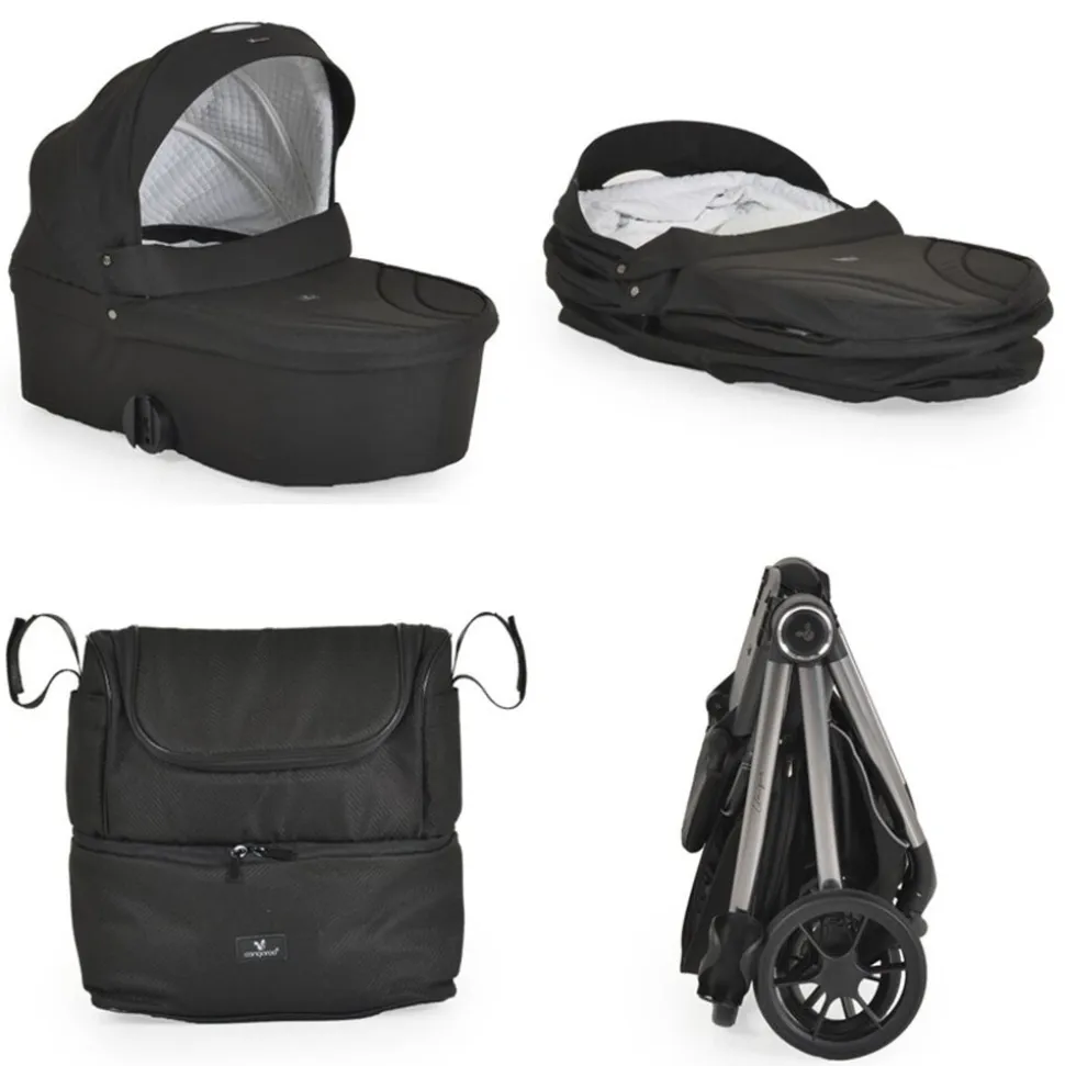 Cangaroo Kombikinderwagen Unique 3 in 1 Babyschale Stoßdämpfer PU-Räder Tasche schwarz