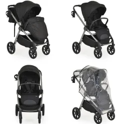 Cangaroo Kombikinderwagen Unique 3 in 1 Babyschale Stoßdämpfer PU-Räder Tasche schwarz