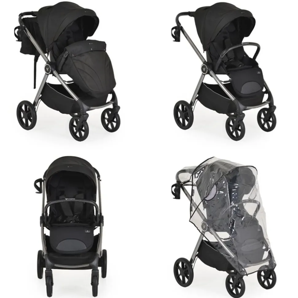 Cangaroo Kombikinderwagen Unique 3 in 1 Babyschale Stoßdämpfer PU-Räder Tasche schwarz