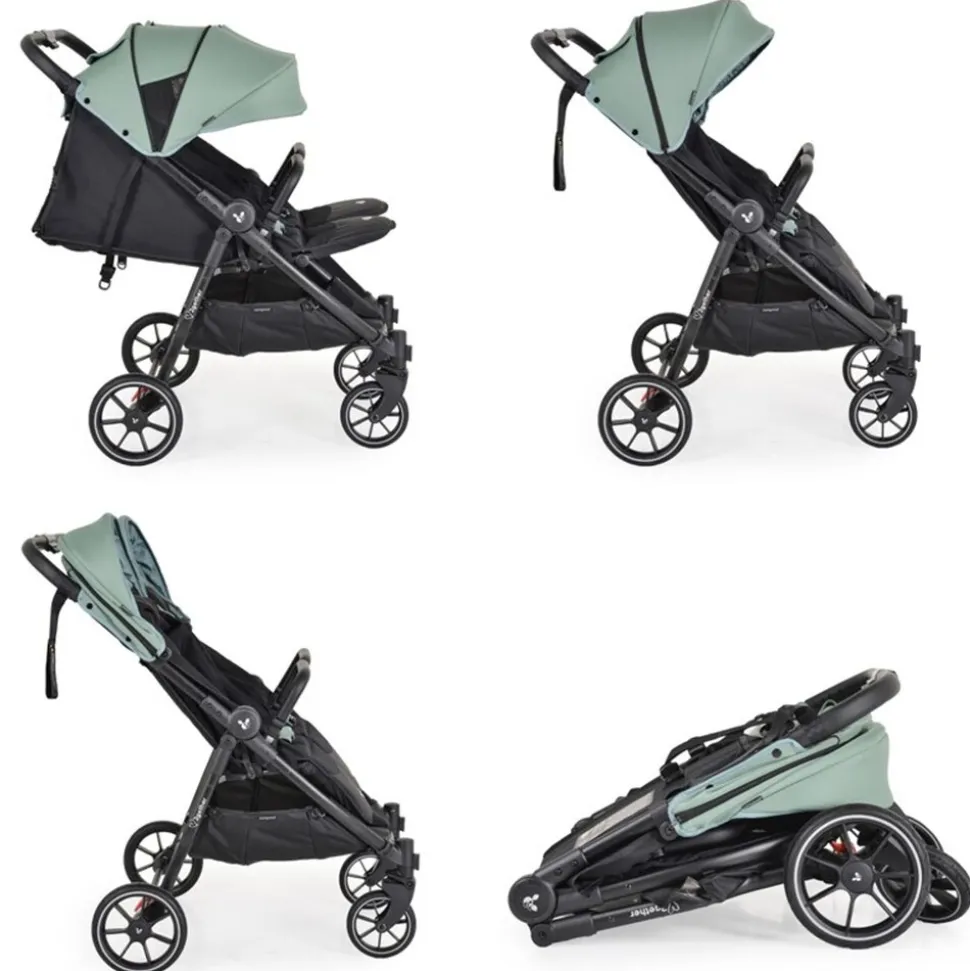 Cangaroo Zwillingskinderwagen 2Gether, Fußabdeckungen, Aluminiumrahmen, faltbar grün