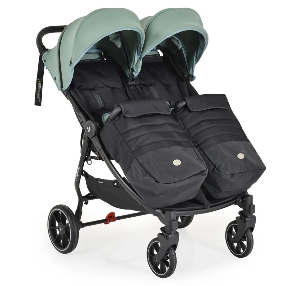 Cangaroo Zwillingskinderwagen 2Gether, Fußabdeckungen, Aluminiumrahmen, faltbar grün