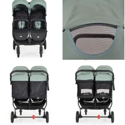 Cangaroo Zwillingskinderwagen 2Gether, Fußabdeckungen, Aluminiumrahmen, faltbar grün