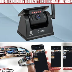 CARMATRIX Funk WLAN Solar Rückfahrkamera mit Magnet KI Personenerkennung mit APP